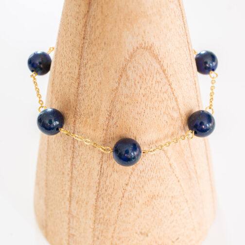 Bracelet 5 Lapis Lazuli naturels espacés sur chaîne plaqué or