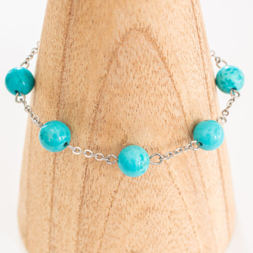 Bracelet 5 Turquoises naturelles espacées sur chaîne