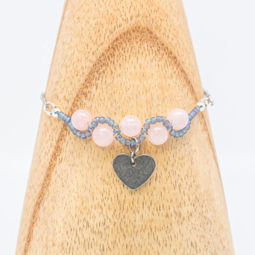 Bracelet Saint Valentin Quartz roses - Miyuki et coeur Lithosmose