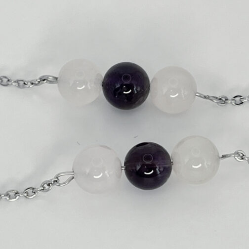 Bola de grossesse argenté en quartz rose et amethyste sur chaîne Acier inoxydable Lithosmose