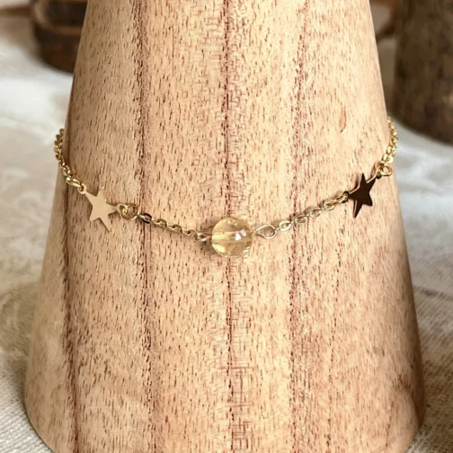 Bracelet citrine et etoiles en gold filled